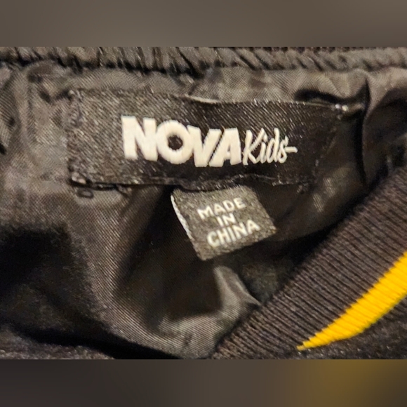 NOVA Kids Varsity Baseball Jacket Youth XL Size 18 Black Yellow Letterman Coat - Picture 7 of 7